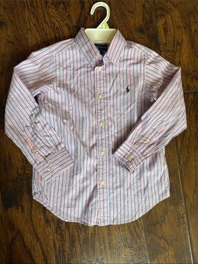 Ralph Lauren Pink, White & Navy Striped Button-Down Shirt, size 6